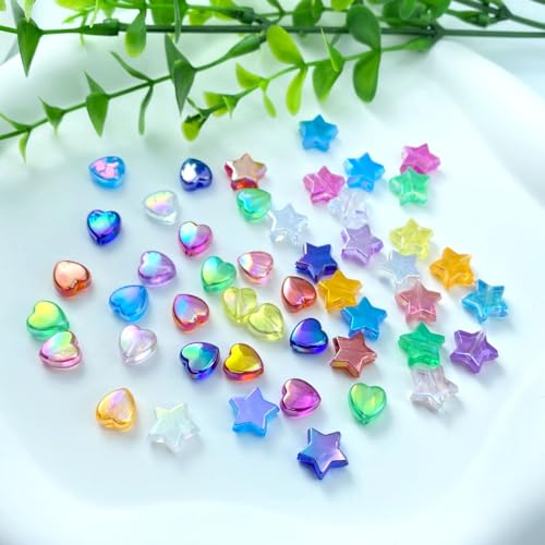 600 PCS Acrylic Heart Star Shape Beads Clear AB Colors Plastics Loose Spacer Bead for DIY Necklace Bracelet Jewelry Craft Making (Green AB) - color: Green AB