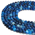 6mm Blue Stripe Agate Matte Round Natural Gematone Loose Beads for Jewelry Making DIY 1 Strand 15" - color: Matte Blue Stripe Agate, size: 6mm