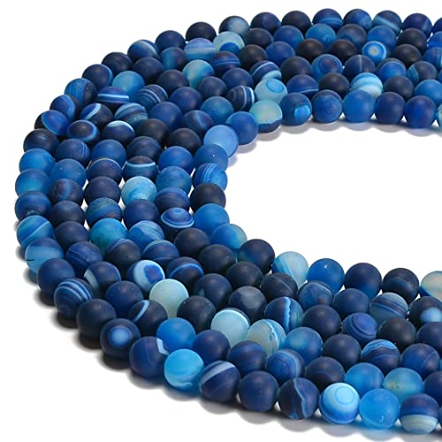 6mm Blue Stripe Agate Matte Round Natural Gematone Loose Beads for Jewelry Making DIY 1 Strand 15" - color: Matte Blue Stripe Agate, size: 6mm