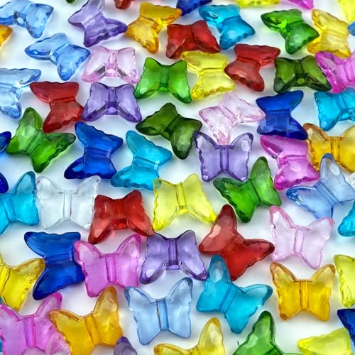 200pcs 12x15mm Acrylic Butterfly Beads Assorted Clear Spacer Beads Loose Butterfly Shaped Beads with Hole for Earring Necklace Bracelet Lanyard Jewelry DIY Craft Making(Mixed Color) - color: Mixed Color, size: 12x15mm