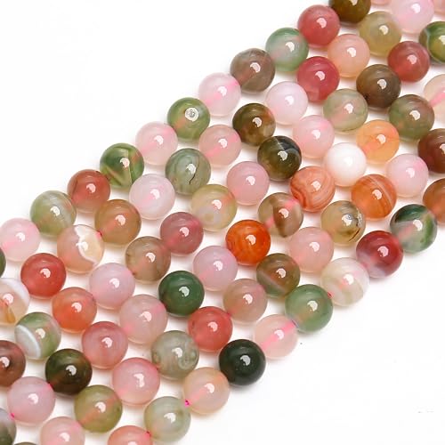 70PCS Natural 8MM Healing Gemstone, Yanyuan Agate Energy Stone Round Loose Beads, Semi-Precious Crystal Beads with Free Elastic String for Jewelry Making DIY - color: Yanyuan Agate