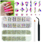 qiipii 4080Pcs Crystal AB Nail Rhinestones Multi Shapes Flatback Crystal White AB Gems Round Beads K9 Glass Stones Diamonds jewels Nail Art Supplies Nail Charms for Nails Faces Eyes Makeup DIY Crafts - color: Crystal AB, size: B Set