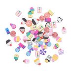 KitBeads 100pcs Polymer Clay Dessert Mixed Styles Candy Cake Lollipop Beads - Handmade Cute Sweet Food for Jewelry Making Bracelets Bulk