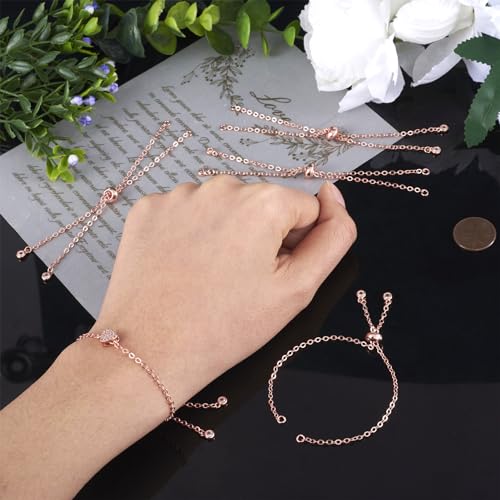 FASHEWELRY 10Pcs Adjustable Slider Bracelet Rose Gold Cable Bracelet Chains Slider Extender Chains with Cubic Zirconia Ends for Woman Jewelry Making, 7.87 Inch Long - color: Rose Gold Cable Chains, size: 7.87"