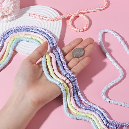 Pandahall 7-Strand Flat Round Heishi Beads - 6mm Clay Spacer Beads Kit, 7 Colors (Spot Style), for Friendship Bracelet & Necklace Earring Making - color: 7 Colors - Spot