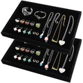 2 Pcs 13.8" x 9.5" Velvet Jewelry Tray Jewelry Display Tray, Stackable Empty Plate Trays for Earrings Necklaces Bracelet Rings Display Showcase - Black - color: Black, size: Flat Tray 13.8"x9.5"