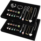 2 Pcs 13.8" x 9.5" Velvet Jewelry Tray Jewelry Display Tray, Stackable Empty Plate Trays for Earrings Necklaces Bracelet Rings Display Showcase - Black - color: Black, size: Flat Tray 13.8"x9.5"