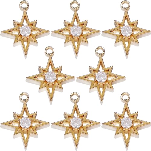 Crystal Zirconia Gold Plated Brass Charms for Jewelry Making Bracelet Necklace Earring Pendant Craft Supplies DIY Accessories - color: StarB-White-8Pcs