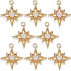 Crystal Zirconia Gold Plated Brass Charms for Jewelry Making Bracelet Necklace Earring Pendant Craft Supplies DIY Accessories - color: StarB-White-8Pcs