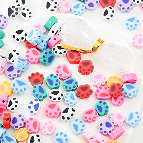 100pcs Colorful Paw Print Polymer Clay 10mm Spacer Beads for Women Jewelry Making DIY Bracelet Necklace Hair Clip(Colorful Paw Print) - color: Colorful Paw Print