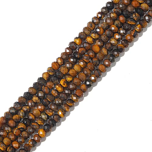 BEADIA Natural Yellow Tiger Eye Beads 4x2mm 120pcs Faceted Rondelle Loose Semi Gemstone Beads for Jewelry Making Design - color: Yellow Tiger Eye