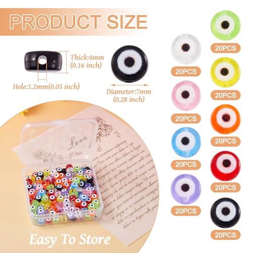 Beadthoven 180pcs Evil Eye Acrylic Disc Beads 7x4mm Flat Round - Transparent Mix Plastic Pony Beads & Spacers for Jewelry Making DIY Crafts - color: Evil eye Multicolor