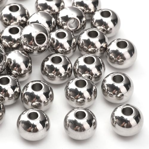 304 Stainless Steel Round Beads 10mm 36pcs Spacer Beads for Jewelry DIY Making and Repairing - size: 10.0mm