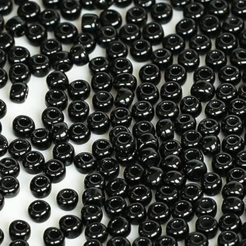 Size 6/0 Crafts Glass Seed Beads 4mm Black Beads for Jewelry Making (Total About 100g About 1200pcs) - color: Black