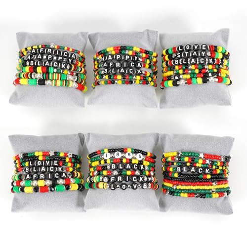 COLORFUL BLING 4th of July Bracelets for Women/Juneteenth African Beaded Stackable Layered Surfer Bracelets Rasta Jamaica Jewelry - color: stars