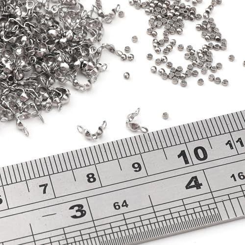 304 Stainless Steel Crimp Beads 1.5mm and End Caps 2.5x5mm Set 200pcs for Jewelry DIY Making and Repairing - color: Crimp Beads and End Caps Set, size: 1.5mm and 2.5x5mm