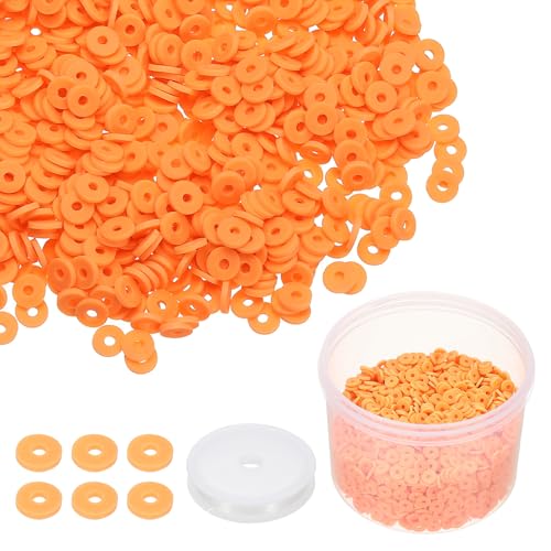 PATIKIL Clay Beads, 3000 Pcs Orange Heishi Beads 6mm Flat Polymer Clay Beads Friendship Bracelet DIY Kit with Elastic Cord for Jewelry Necklace Making - color: Orange