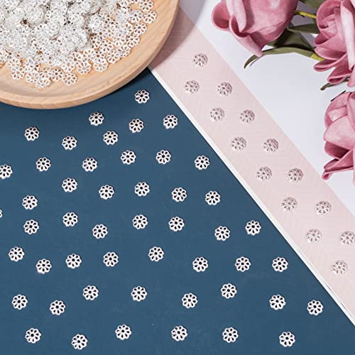 ANCIRS 600pcs 7mm Spacer Beads Caps for Jewelry Making, Metal Flower Bead Caps for Bracelet Necklace- Silver - color: 600pcs silver