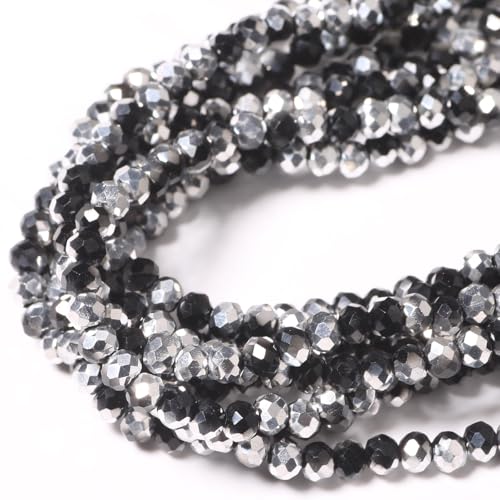 5 Strands 3mm Black Silver Color Half Plated Faceted Rondelle Beads, Songxi Glass Beads for Keychain Making Necklace Earring Jewelry Making for Gemstone DIY Craft Supplies - color: Black Silver Color, size: 3mm(5 Strands)