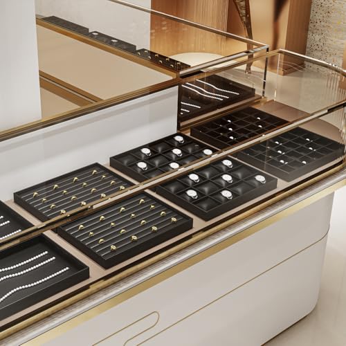Stackable Jewelry Organizer Tray Premium PU Leather 24 Grid Jewelry Display Tray Trinket Earring Ring Organizer - style: 24 Grids