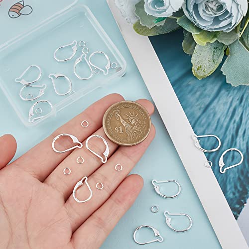 Beebeecraft 1 Box 20Pcs Leverback Earring Findings 925 Sterling Silver Plated French Earring Hooks 15.6x10mm Ear Wire Clip Earring Connector with 20Pcs Open Jump Rings for Jewelry Making - color: Silver