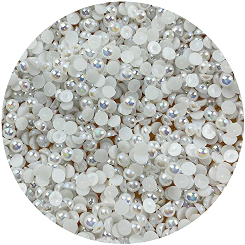1500pcs 4mm Half Pearl White AB Flatback Beads for Crafts DIY Round Plastic Half Flat Back Pearls Loose Bead for Cup Shoes Wedding Dress Decoration Nail Art (4mm, White AB) - color: White AB, size: 4mm