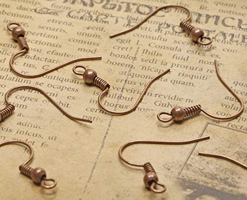 Shapenty Surgical Brass Ball Coil Fish Earring Hooks Clasp Hypo-allergenic Ear Wire Bead Connector Hooks with Large Loop for DIY Jewelry Finding Making, 100PCS/50Pairs (Copper) - color: Copper