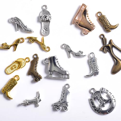 stino Metal Charms for Jewelry Making 100gram, Bulk Tibetan Silver & Gold Plated Trinkets for Earring Necklace Jewelry Making and Findings - color: Shoe Mixed Color