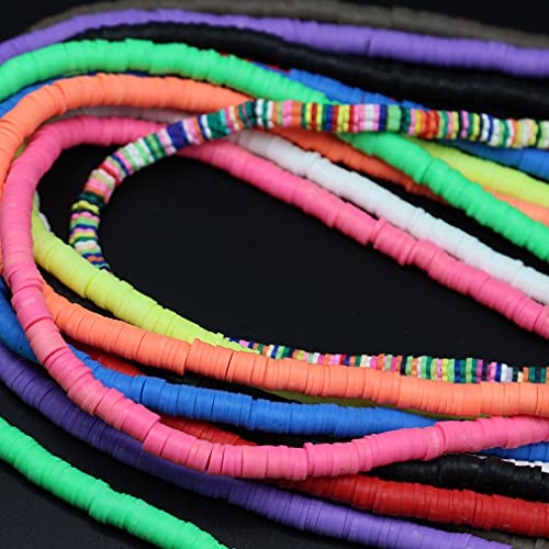 11 Strands Clay Beads-Heishi Beads Flat Round Heishi Disc Beads Polymer Clay Spacer for Bracelets Earring Necklaces Jewelry Making (6mm 4500Pcs+420Pcs) - color: Mutilcolor 02