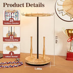 Pinzoveco Baseball Drip Necklace Organizer Holder,Rotating Baseball Display Stand with 14 Hooks, Championship Ring Display Holder, 360° Drip Necklace Championship Ring Holder Baseball Gifts,Brown - color: Brown