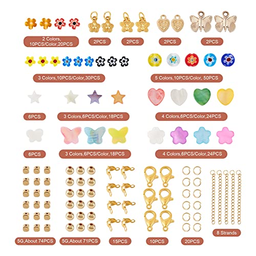 Fashewelry 402pcs Mixed Freshwater Shell Beads Bracelet Making Kit Mixed Color Heart Star Flower Butterfly Shape Natural Sea Shell Loose Beads for DIY Summer Beach Jewelry Necklace Earring Keychain - color: 1-Mixed