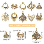 SUNNYCLUE 1 Box 10 Styles Chandelier Connector Charms Component Links Alloy Hollow Filigree Pendants Flat Round Teardrop Triangle Shape for Jewelry Making Earring Supplies,Antique Gold - color: 40pcs 10 Styles Antique Golden