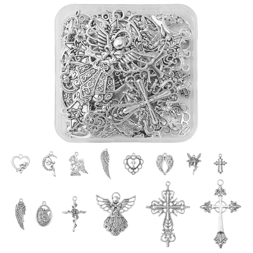 13-200Pcs Assorted Shapes Pendants Charms 14 Styles Antique Silver Bronze Tibetan Alloy Charms Vintage Pendants for Jewelry Bracelets Neckalces Earrings Keychains Making and Crafting - color: Mixed Shapes7A- 48 pcs