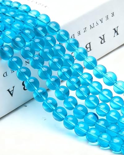 8mm Glass Beads 46PCS Glass Beads for Jewelry Making Charm Round Loose Bead for Bracelet Making Kit (Lake Blue Glass) - color: Lake Blue Glass