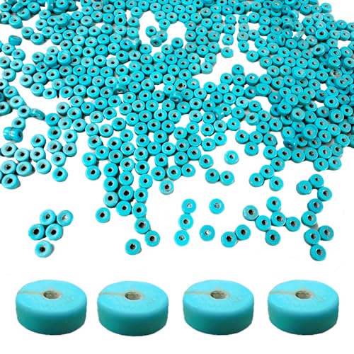 Turquoise Heishi Beads Bulk for Jewelry Making - 1110pcs 2x4mm Small Natural Semi-Precious Gemstone Disc Rondelle Spacer Loose Beads for Necklace, Bracelet, Earring & DIY Handmade Crafts - color: Turquoise Heishi 2*4mm