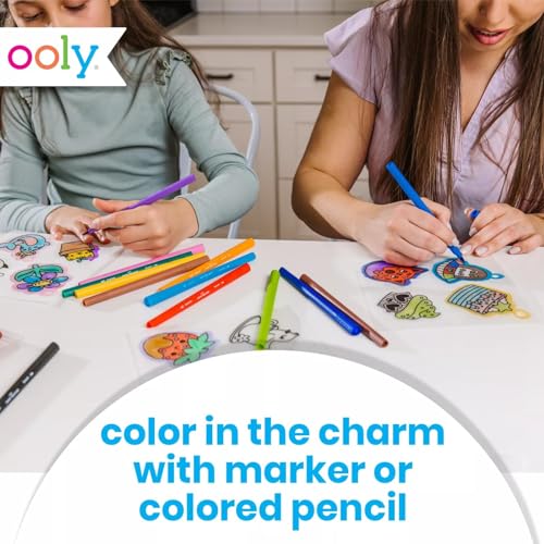 Ooly 28 PC DIY Shrinking Art Kit for Kids, 20 Plastic Pre Cut Charms and More, No Mess Creative Activity Jewelry Making Kit - Cute Crew - color: Cute Crew Charms