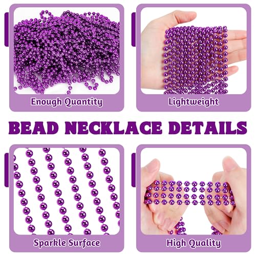 Huskein 100 PCS Purple Beads Necklaces, Mardi Gras Beads, 33" Round Beaded Bulk Parade Accessories Set, Beads For Carniaval Festive Celebrations Party - color: Purple