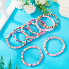 Elecrelive Glass Round Beaded Bracelet Set Clay Beaded Bracelets Stretch Bracelets - color: Mix 8 Colors
