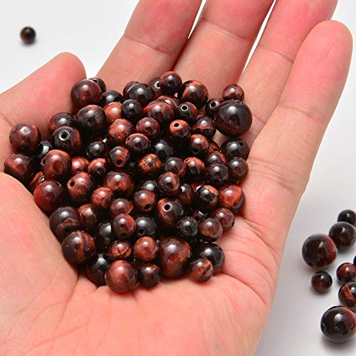 NCB 100pcs Genuine Gemstone Loose Beads 6mm Natural Stone Beads Round Real Energy Stones for DIY Jewelry Making Bracelet Necklace, Stretch Unisex (Red Tiger's Eye, 6mm 100Beads) - color: Red Tiger's Eye, size: 6mm 100Beads