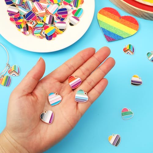SANNIX 90Pcs Pride Heart Charms Rainbow Heart Alloy Enamel Charms Stripe Pendant for Jewelry Making Charms Earring Necklace Bracelet Making Supplies - color: 10 color