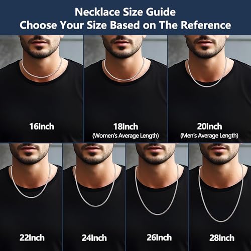 Fiusem Flat Box Chains for Men, 2.5/3/4/4.5/5mm Silver Tone Box Chain Necklace, Stainless Steel Necklaces for Men and Women 16-28 Inches, Jewelry Gift - size: 22 Inches, style: Silver 3MM