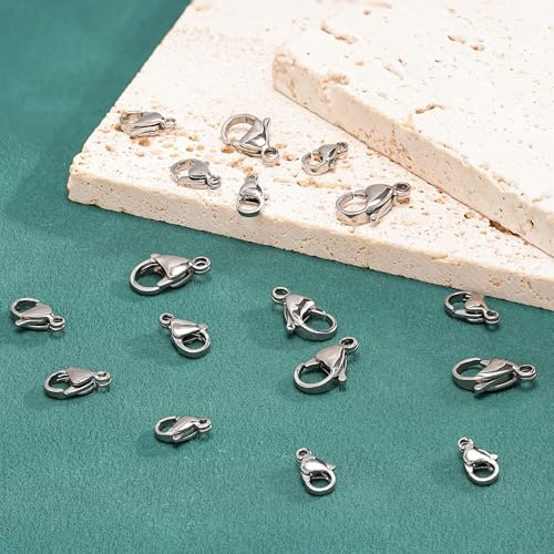 200Pcs 15mm Stainless Steel Lobster Clasps Silver Lobster Claw Clasps Fasteners Hooks for DIY Necklace Bracelet Jewelry Making - color: Dark Silver, size: 15mm