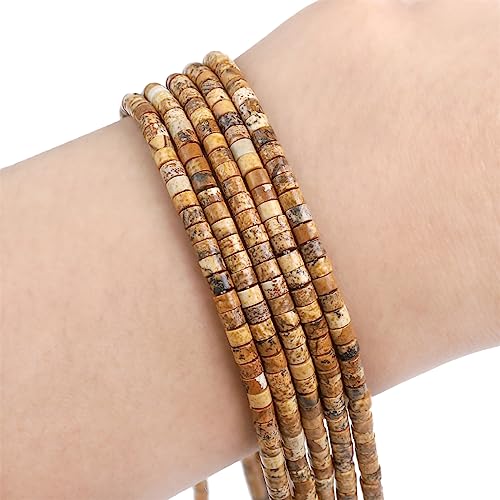 BEADIA Natural Brown Picture Jasper Spacer Beads Caps Flat Round Loose Beads for Beading Jewelry Making 3mmx2mm 38cm - color: Brown Picture Jasper, size: Flat Round 3mm X 2mm
