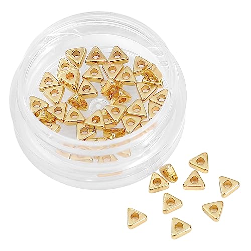 BEADIA 14K Gold Plated Triangle Spacer Beads 3.5x1.5mm 50pcs for Jewelry Making Findings Non Tarnish - color: 14K Gold, size: 3.5x1.5mm Triangle