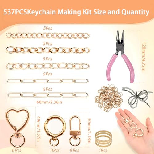 Thmxit 537PCS Charms Lip Gloss Keychain Making Kit, Bag Charm Kit Including 198 Charms, 24 Keychain Clips, 25 Extender Chains, Jewelry Plier Jewelry Making Kit for DIY Keychains Making Supplies