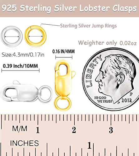 Dailyacc 925 Sterling Silver Lobster Clasp with Closed Jump Rings Gold Necklace Clasps and Closures for Jewelry Bracelet Extender,Made in Italy - color: 8pcs Gold & Silver, size: 0.39IN/10MM