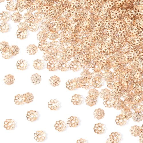 ANCIRS 600pcs 7mm Spacer Beads Caps for Jewelry Making, Metal Hollow Flower Bead Caps for Bracelet Necklace- Gold - color: Gold-600pcs-7mm