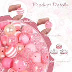 35 Pcs Chunky Bubblegum Beads 20mm Focal Pen Large Rhinestone Pearl Bead with Rhinestone Large Hole European Spacer Bead for DIY Beadable Pen School Jewelry Making Keychain Craft Making(Pink) - color: Pink
