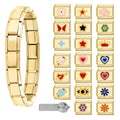 Italian Charms Bracelet Sets with 1Pcs Starter Brascelet 9Pcs Charms 9mm Italian Modular Charm Bracelet DIY Module Jewelry Gifts - color: A-Starter Bracelet Set-20Pcs Gold Red
