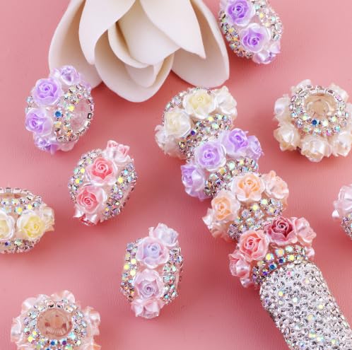 10pcs Rhinestone Focal Beads for Pens, Exquisite 3D Rose Flower Design with Sparkling Rhinestones, Fancy Beads for DIY Jewelry Making Keychains Crafts Holiday Decorations (Flower 5-Focal Beads) - color: Flower 5-Focal Beads